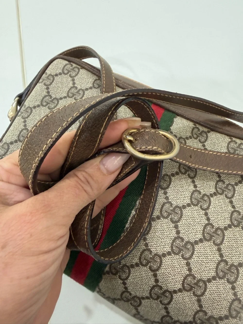 Vintage Gucci 010 378 GG Web Sherry Line Crossbody Bag